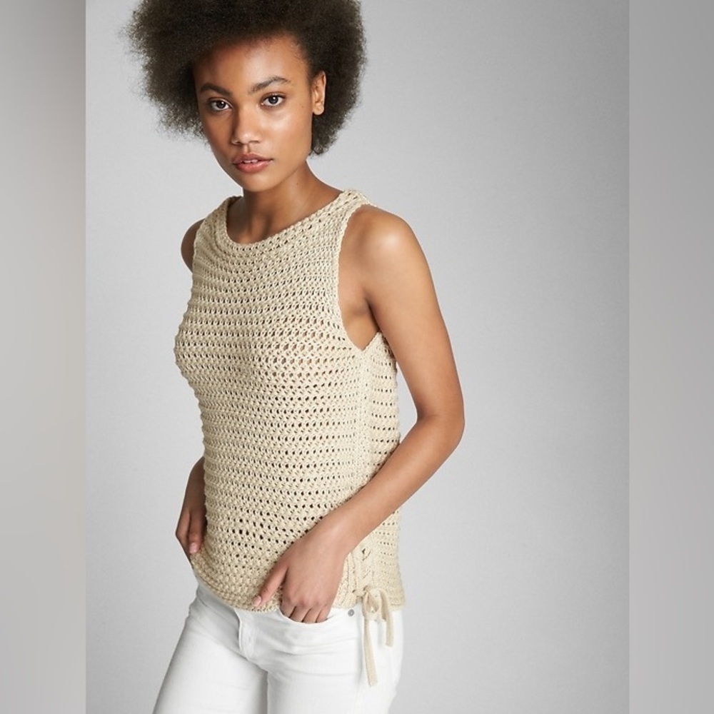 Gap Side-Tie Crochet Tank Top in Anchorage Cream Size S